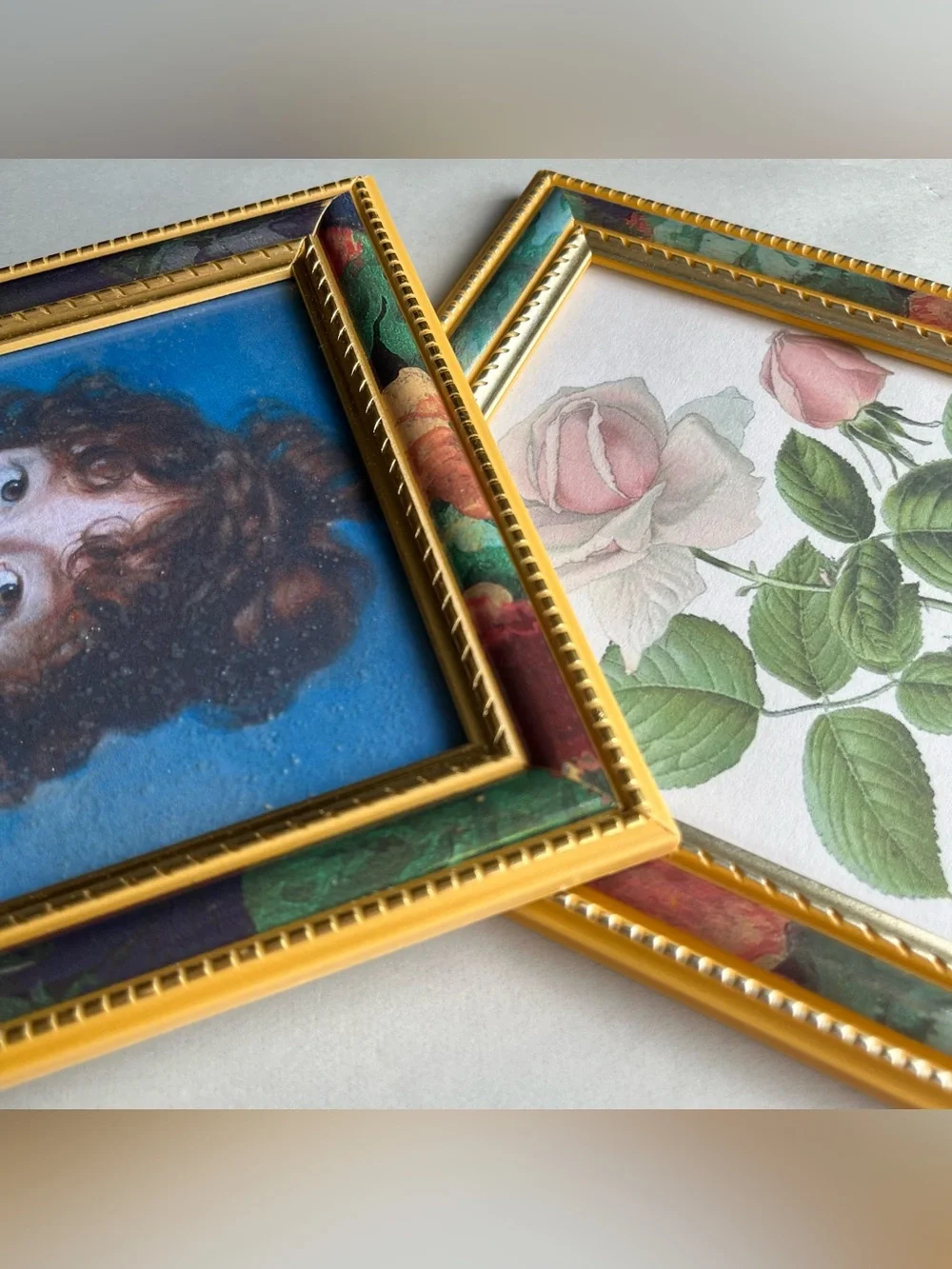 VTG Mixed Matls Burwood w/Goldtone & Floral Frames w/ Fine Art Prints-Set of 2